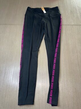 PINK Victoria's Secret Black Leggings with Pink Side Logo Tape